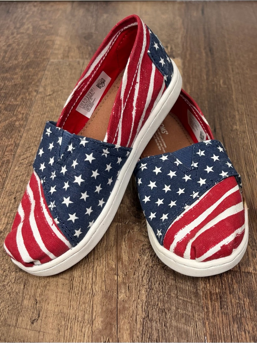 NWT TOMS Tiny Classic Americana American Flag Stars Stripes Slip On Shoes Sz T10